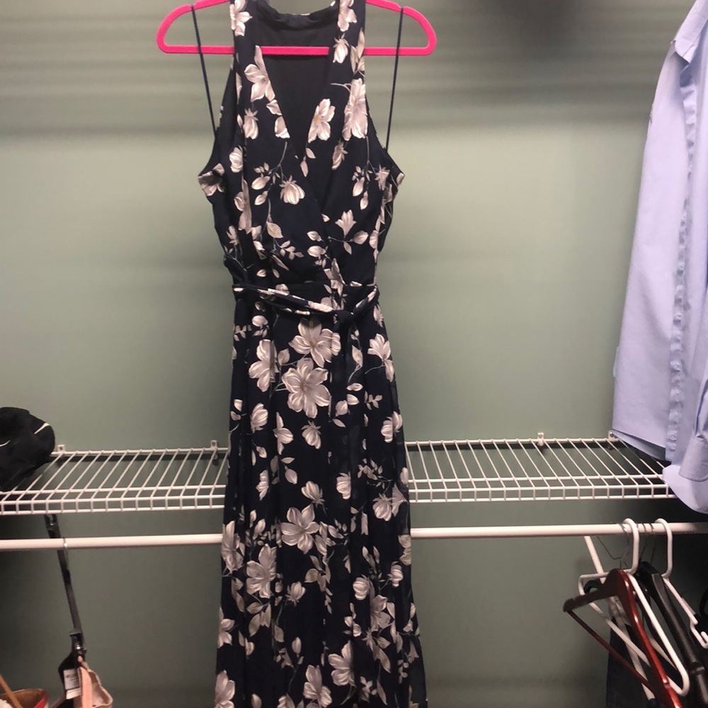 Navy maxi dress with grey/white flowers